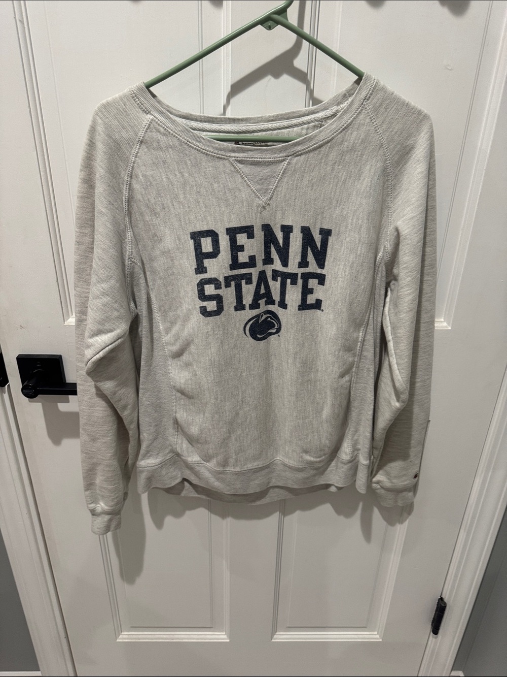 Champion Cream Penn State Sweatshirt with Navy Logo